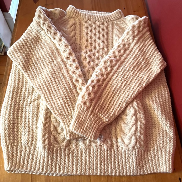 🐑Hand knit stunning Winter White Fisherman Sweater, size XL - Picture 2 of 4